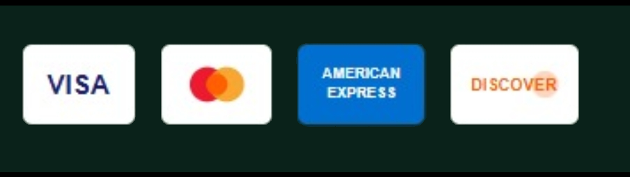 We accept Visa, Mastercard, American Express, and Discover